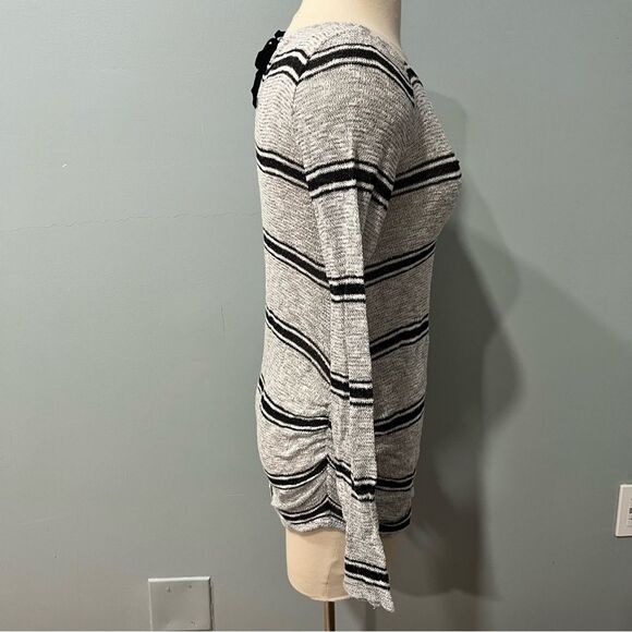 Motherhood Maternity Grey & Black Striped Side Ruched Lightweight Sweater Medium - Picture 3 of 7